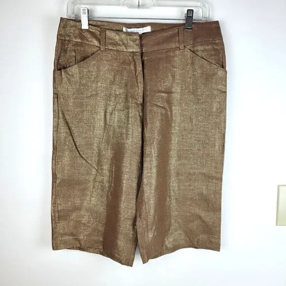 Ballinger Gold Vintage Metallic linen blend bermuda women's shorts 6 fancy 80's - Picture 1 of 9